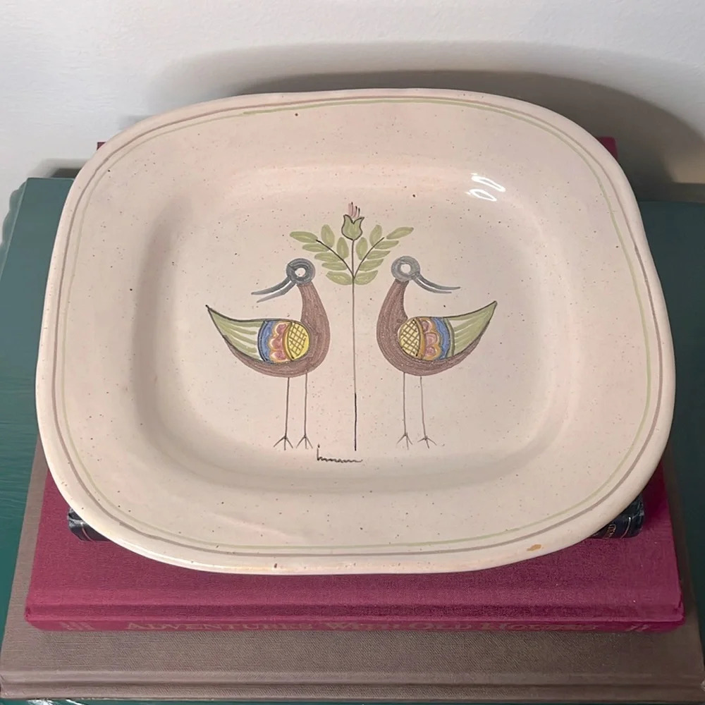 Scandinavian Pottery colorful bird Platter handmade Wall Hanging Plate